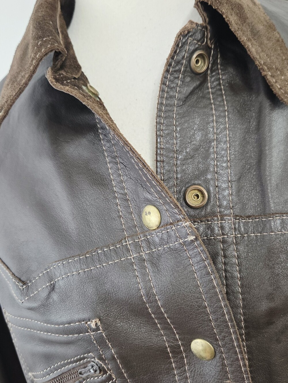 Vintage 70s reversible brown suede leather jacket aviator collared women's - Picture 5 of 8